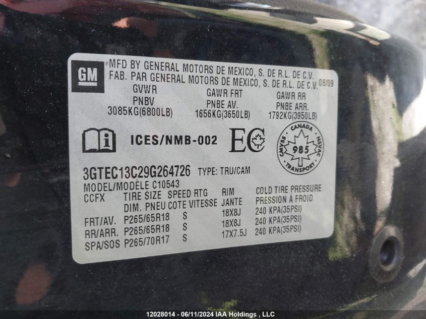 2009 GMC Sierra C1500/C1500 Sl VIN: 3GTEC13C29G264726 Lot: 12028014