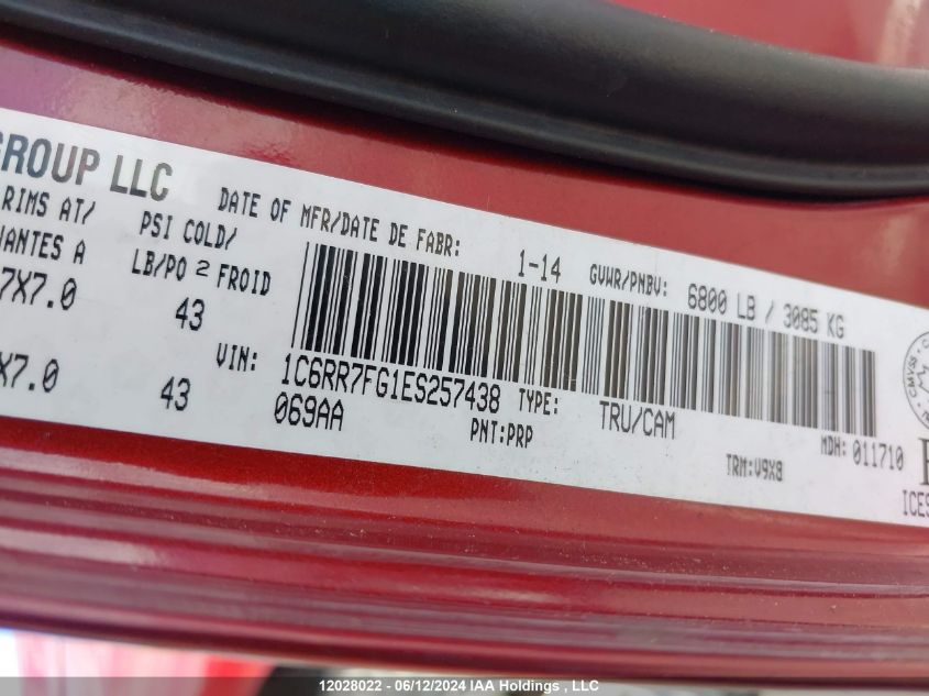 2014 Ram 1500 St VIN: 1C6RR7FG1ES257438 Lot: 12028022