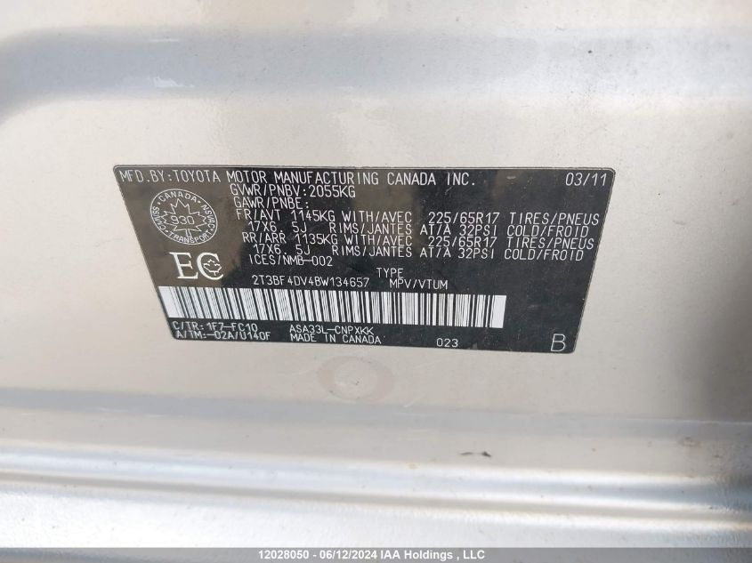 2011 Toyota Rav4 VIN: 2T3BF4DV4BW134657 Lot: 12028050