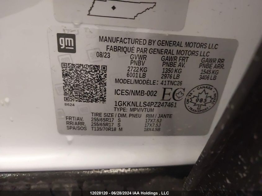 2023 GMC Acadia VIN: 1GKKNLLS4PZ247461 Lot: 12028120