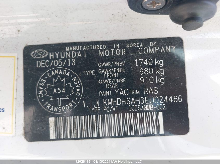 2014 Hyundai Elantra Coupe Gs/Se VIN: KMHDH6AH3EU024466 Lot: 12028135