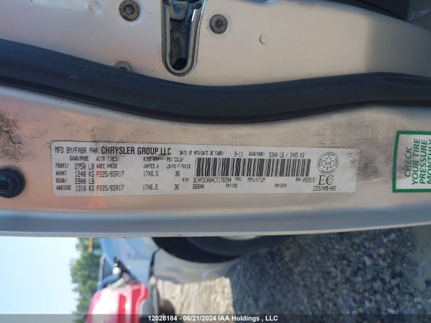 2012 Dodge Journey VIN: 3C4PDCAB4CT178294 Lot: 12028184