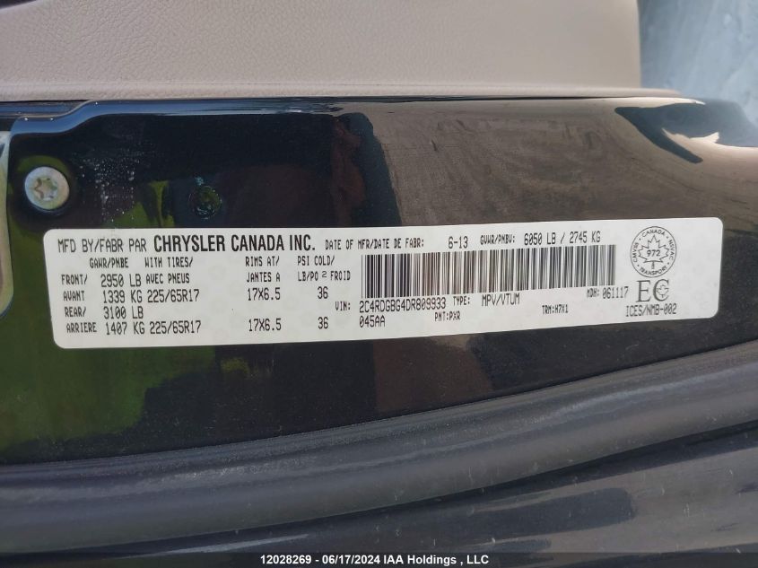 2013 Dodge Grand Caravan Se VIN: 2C4RDGBG4DR809933 Lot: 12028269