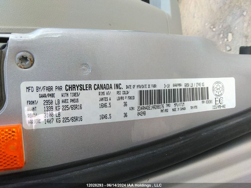 2010 Dodge Grand Caravan Se VIN: 2D4RN4DE1AR208176 Lot: 12028293