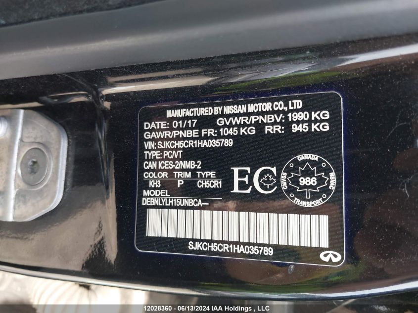 2017 Infiniti Qx30 VIN: SJKCH5CR1HA035789 Lot: 12028360