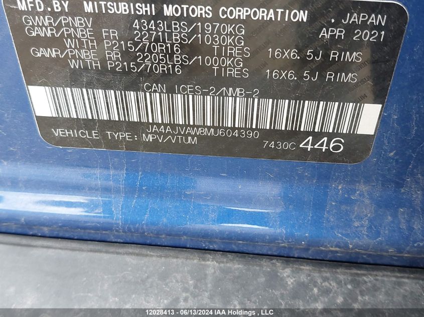 2021 Mitsubishi Rvr VIN: JA4AJVAW8MU604390 Lot: 12028413