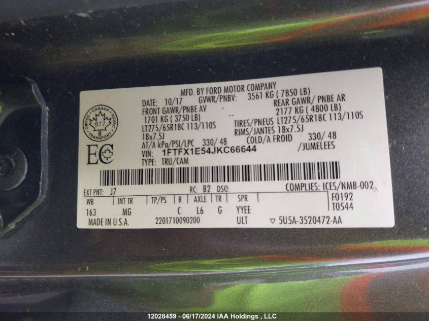 2018 Ford F-150 Xlt VIN: 1FTFX1E54JKC66644 Lot: 12028459