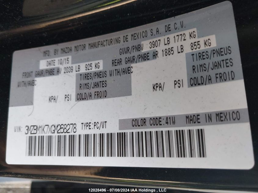 2016 Mazda Mazda3 VIN: 3MZBM1K7XGM268278 Lot: 12028496