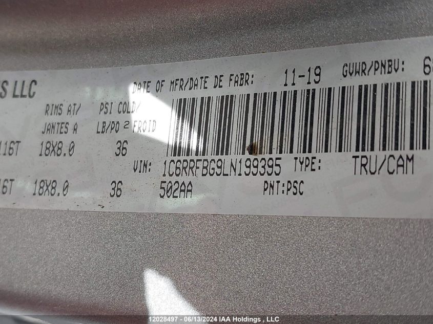 2020 Ram 1500 Big Horn VIN: 1C6RRFBG9LN199395 Lot: 12028497