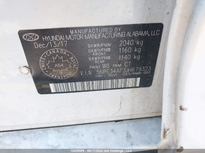 2018 Hyundai Sonata 2.4 Sport VIN: 5NPE34AF3JH679323 Lot: 12028509