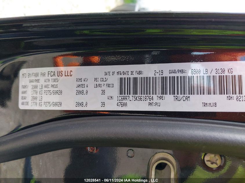 2019 Ram 1500 Classic Slt VIN: 1C6RR7LT5KS618764 Lot: 12028541