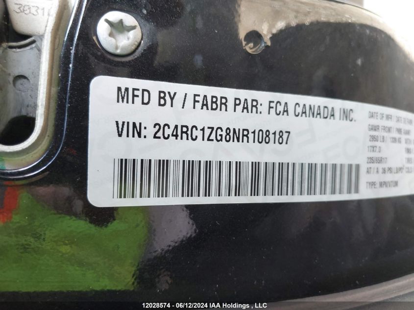 2022 Chrysler Grand Caravan Sxt VIN: 2C4RC1ZG8NR108187 Lot: 12028574