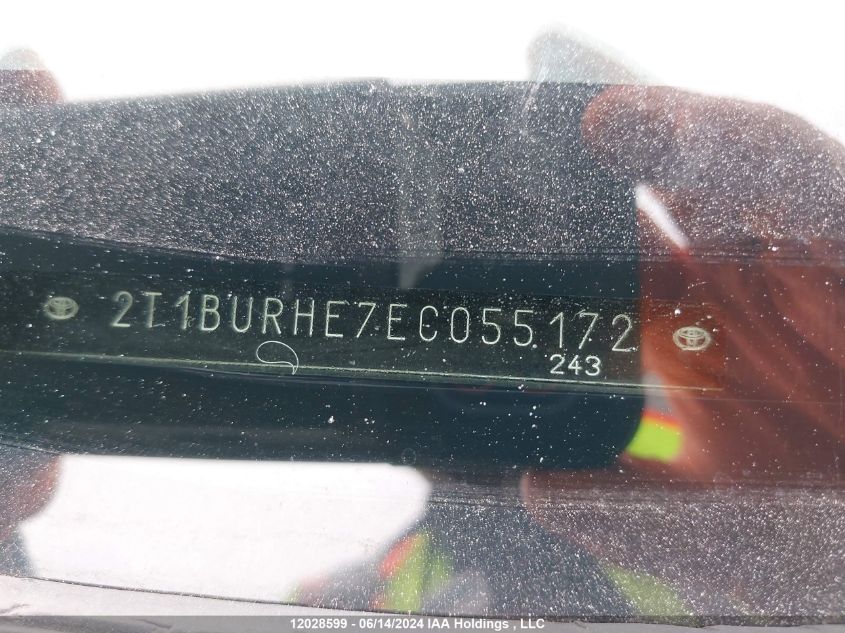 2014 Toyota Corolla Ce/Le/S VIN: 2T1BURHE7EC055172 Lot: 12028599