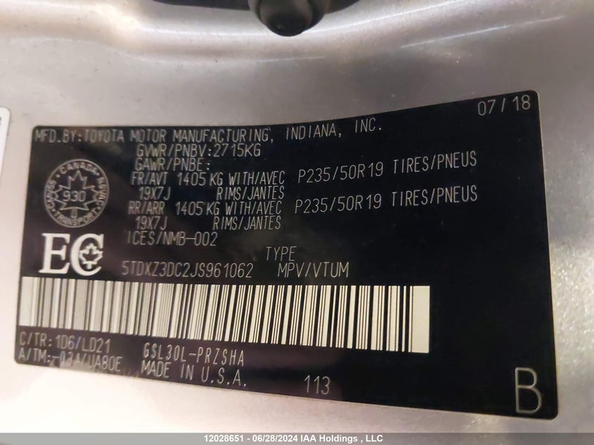 2018 Toyota Sienna Se/Se Premium VIN: 5TDXZ3DC2JS961062 Lot: 12028651