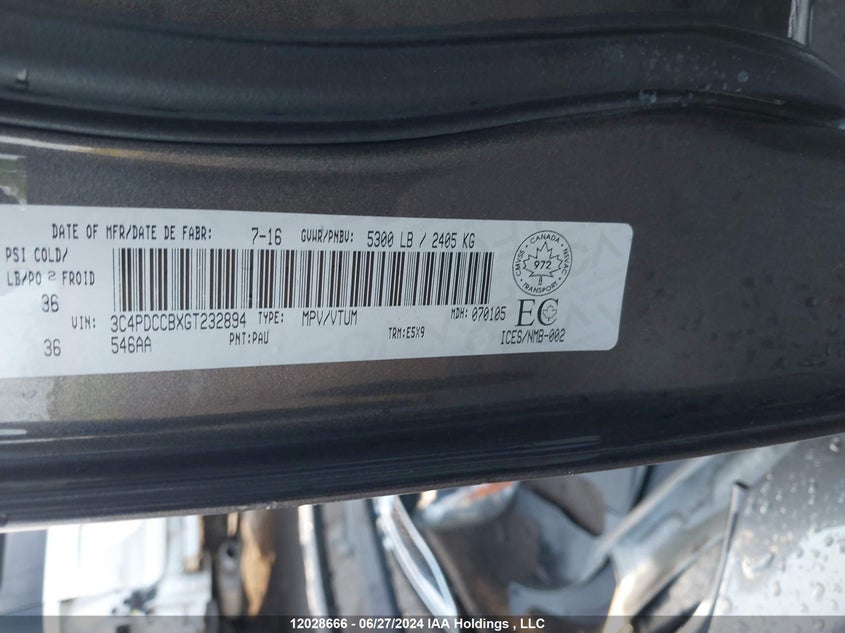 2016 Dodge Journey Sxt/Limited VIN: 3C4PDCCBXGT232894 Lot: 12028666