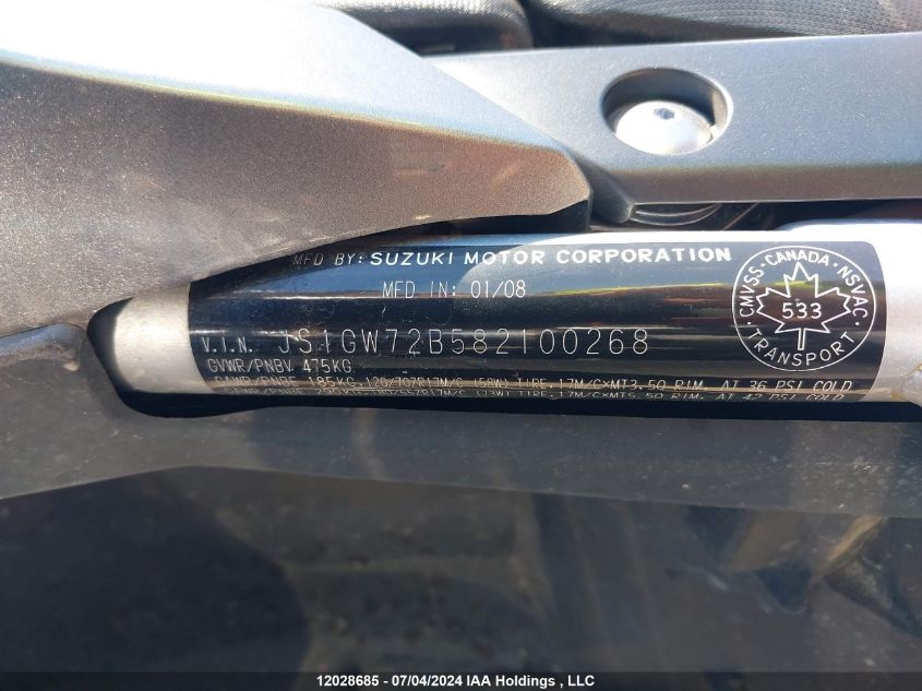 2008 Suzuki Gsf1250 Sa VIN: JS1GW72B582100268 Lot: 12028685