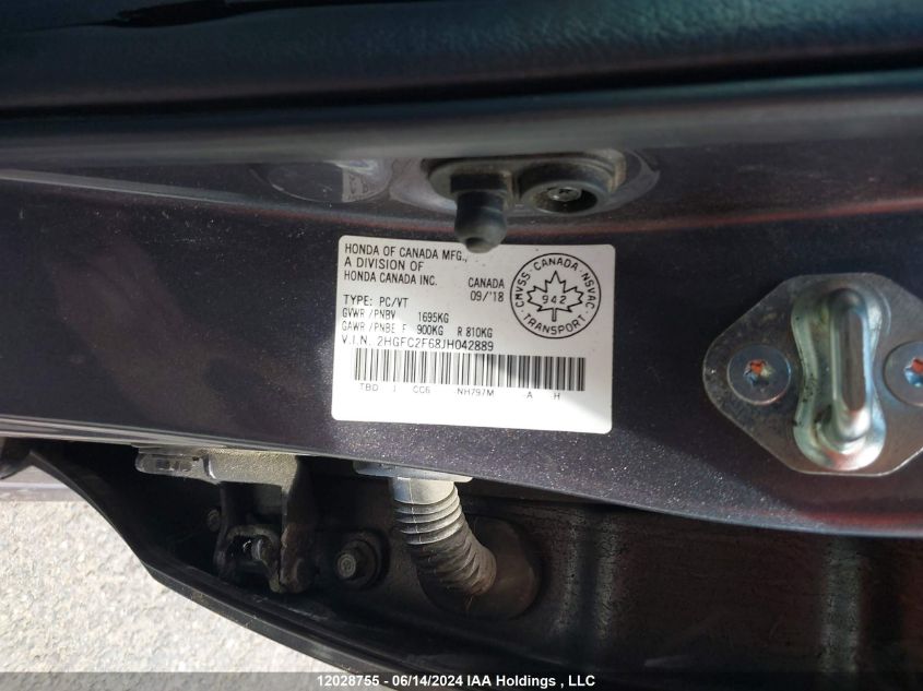 2018 Honda Civic Sedan VIN: 2HGFC2F68JH042889 Lot: 12028755