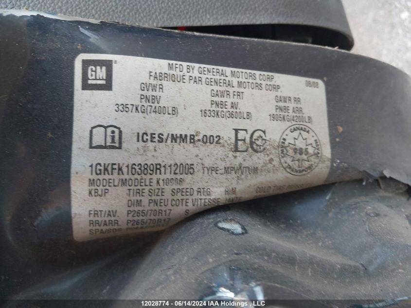2009 GMC Yukon Xl VIN: 1GKFK16389R112005 Lot: 12028774