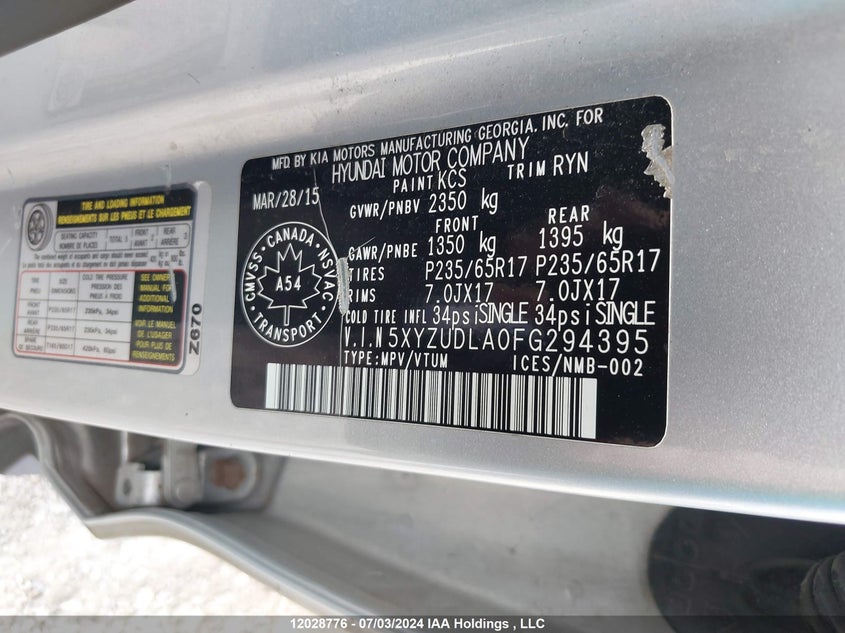 2015 Hyundai Santa Fe Sport 2.0T Premium VIN: 5XYZUDLA0FG294395 Lot: 12028776