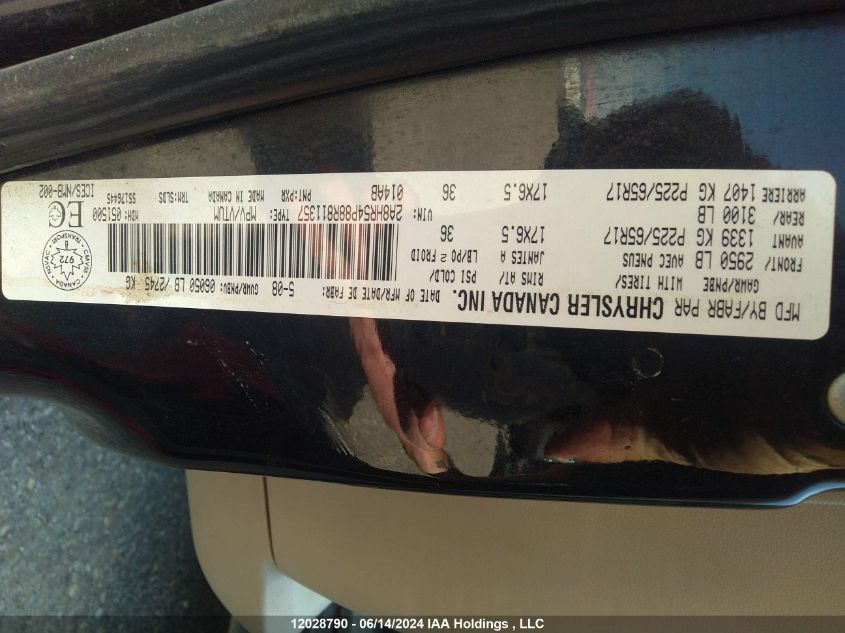 2008 Chrysler Town & Country Touring VIN: 2A8HR54P88R811357 Lot: 12028790