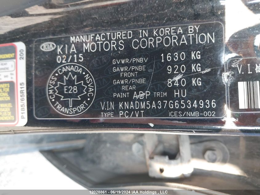 2016 Kia Rio VIN: KNADM5A37G6534936 Lot: 12028861