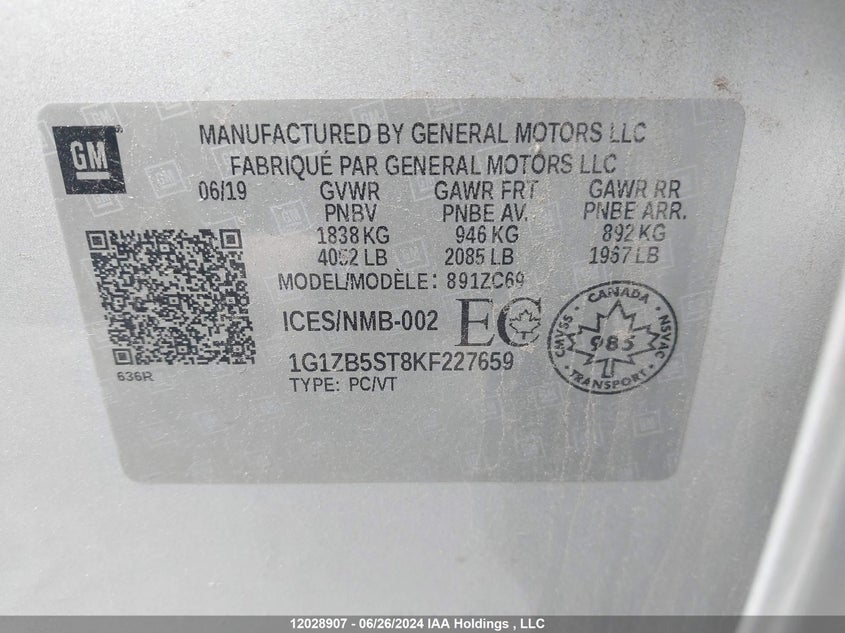 2019 Chevrolet Malibu VIN: 1G1ZB5ST8KF227659 Lot: 12028907