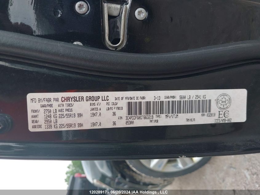 2013 Dodge Journey R/T VIN: 3C4PDDFG0DT663219 Lot: 12028917