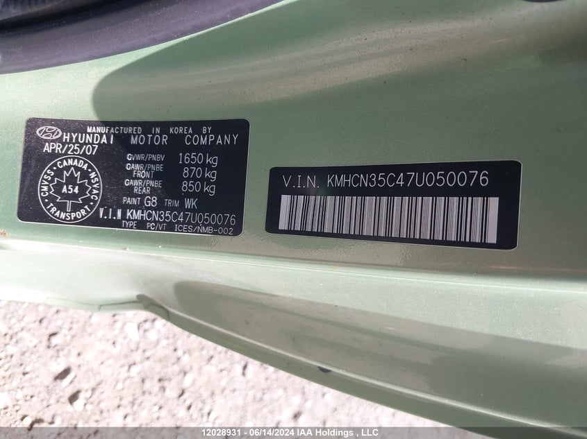 2007 Hyundai Accent VIN: KMHCN35C47U050076 Lot: 12028931