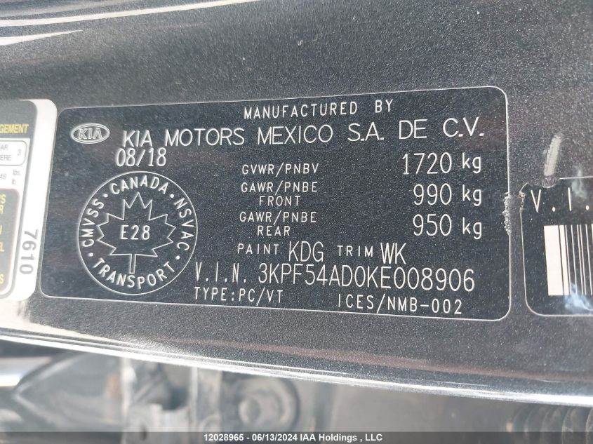 2019 Kia Forte Ex VIN: 3KPF54AD0KE008906 Lot: 12028965