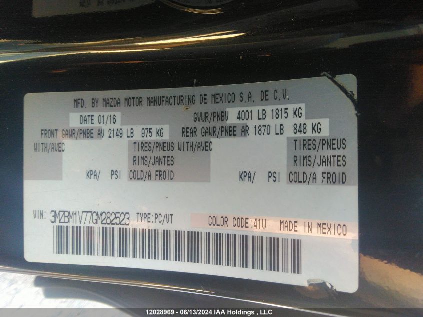 2016 Mazda Mazda3 VIN: 3MZBM1V77GM282523 Lot: 12028969