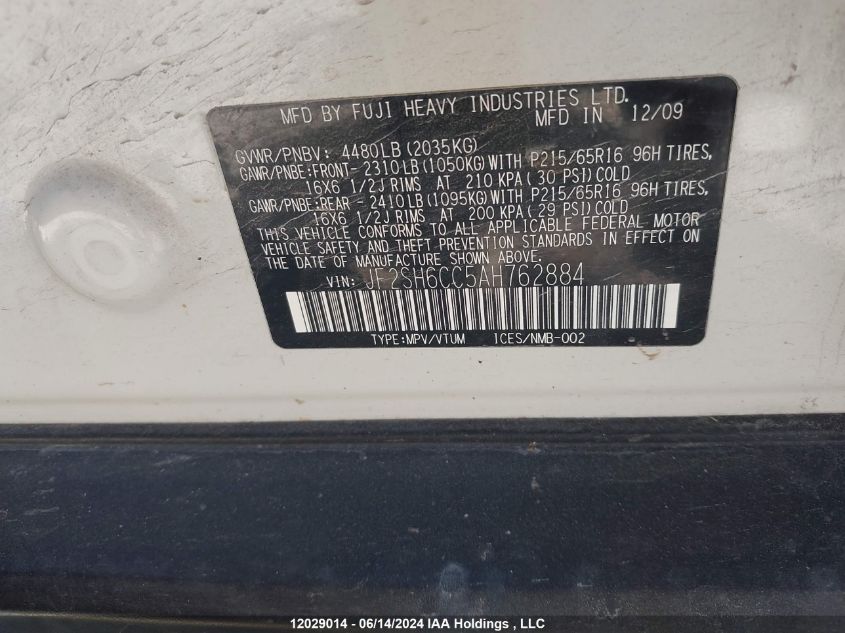 2010 Subaru Forester 2.5X Premium VIN: JF2SH6CC5AH762884 Lot: 12029014