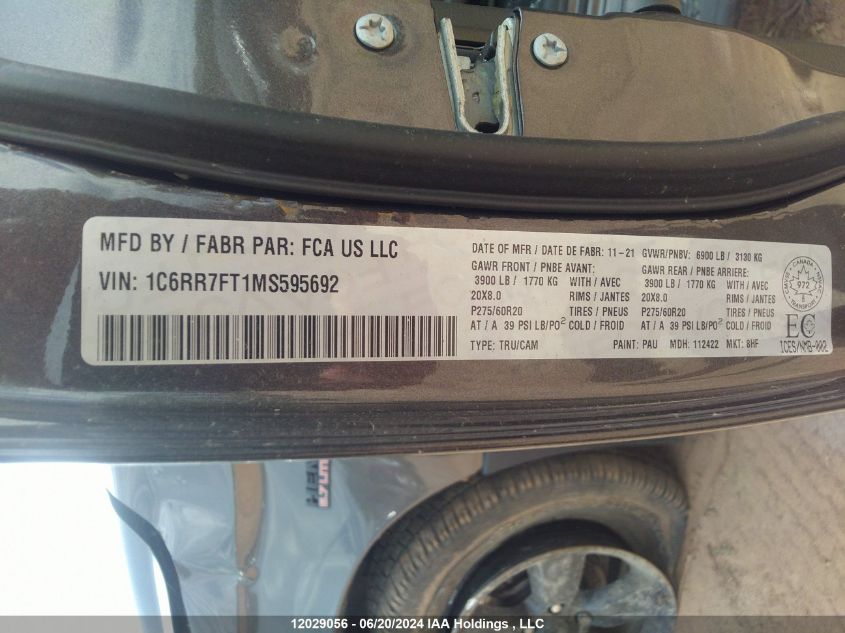 2021 Ram 1500 Classic Tradesman VIN: 1C6RR7FT1MS595692 Lot: 12029056