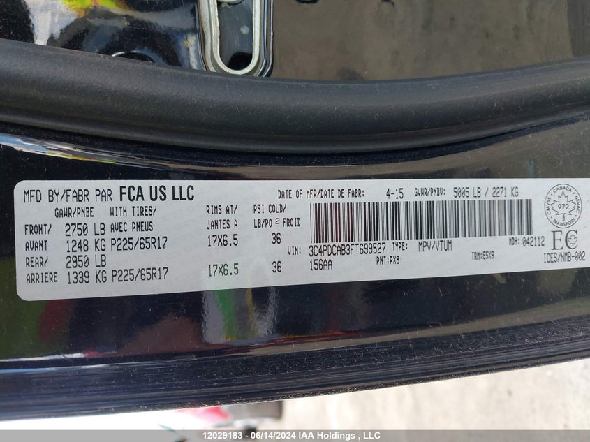 2015 Dodge Journey Cvp/Se Plus VIN: 3C4PDCAB3FT699527 Lot: 12029183