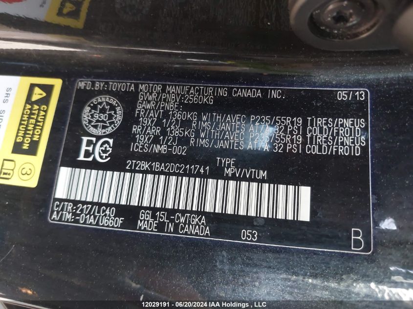 2013 Lexus Rx 350 F Sport VIN: 2T2BK1BA2DC211741 Lot: 12029191