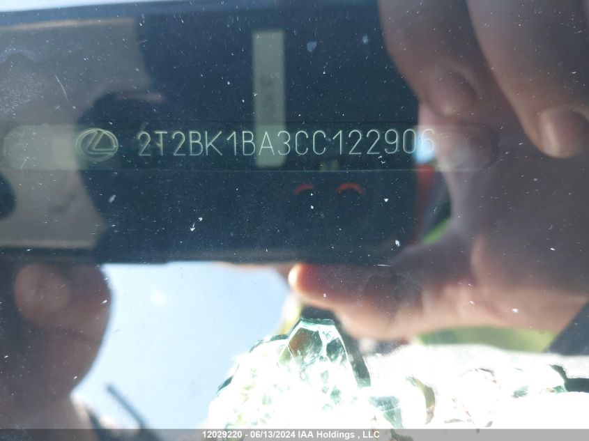 2012 Lexus Rx 350 VIN: 2T2BK1BA3CC122906 Lot: 12029220