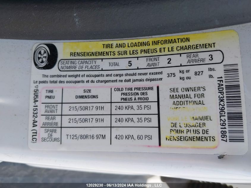 2016 Ford Focus Se VIN: 1FADP3K29GL291867 Lot: 12029230