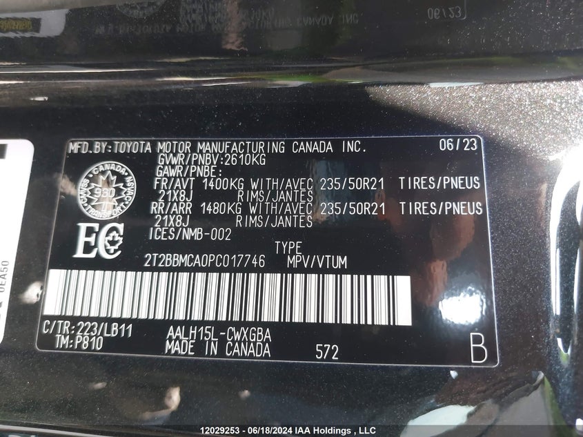 2023 Lexus Rx 350H VIN: 2T2BBMCA0PC017746 Lot: 12029253