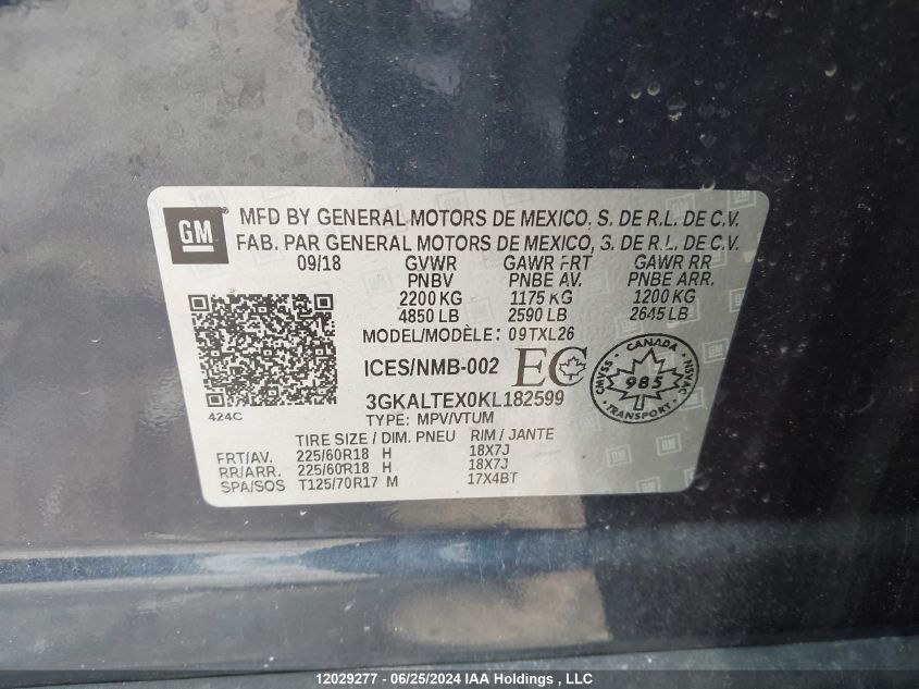 2019 GMC Terrain VIN: 3GKALTEX0KL182599 Lot: 12029277