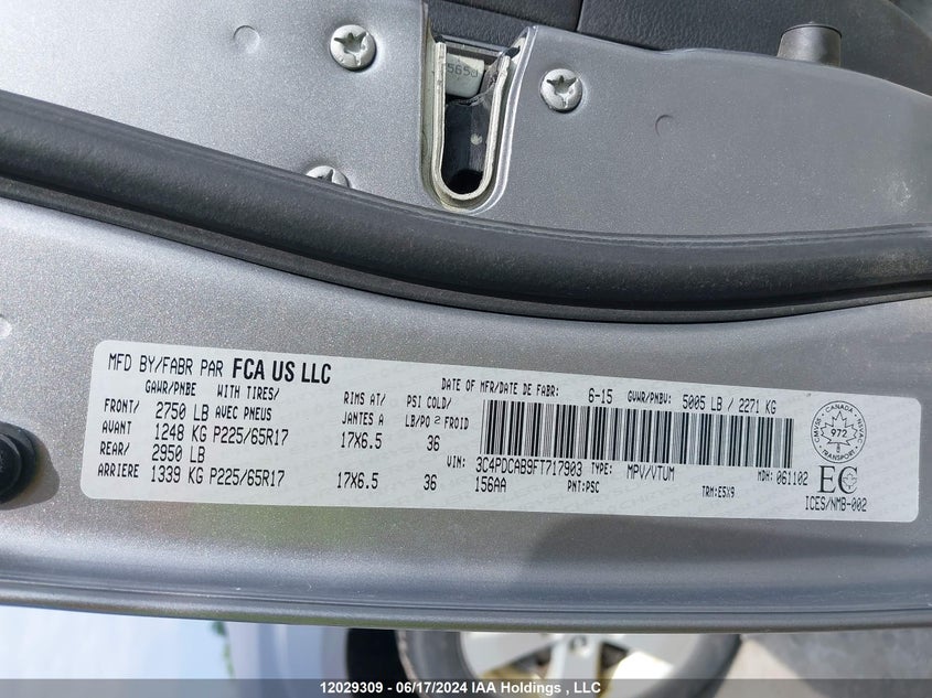 2015 Dodge Journey Cvp/Se Plus VIN: 3C4PDCAB9FT717903 Lot: 12029309