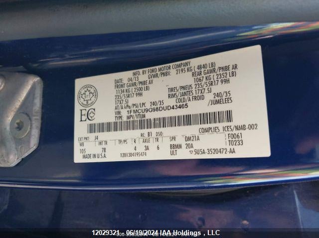 2013 Ford Escape Se VIN: 1FMCU9G98DUD43465 Lot: 12029321