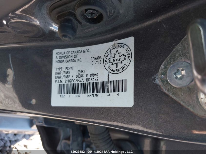 2018 Honda Civic Sedan VIN: 2HGFC2F57JH016422 Lot: 12029482