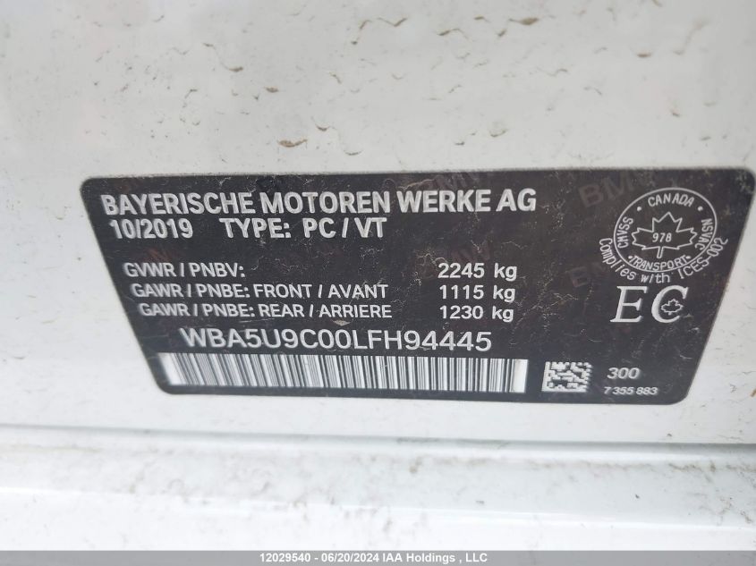 2020 BMW 3 Series VIN: WBA5U9C00LFH94445 Lot: 12029540