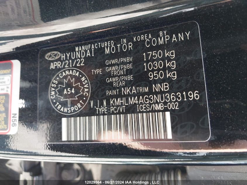 2022 Hyundai Elantra Preferred Ivt With Sun And Tech Package VIN: KMHLM4AG3NU363196 Lot: 12029564