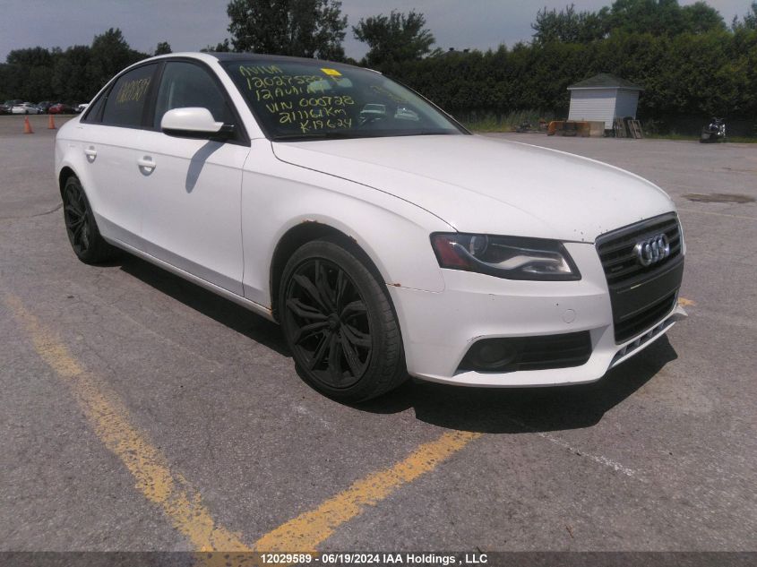 2012 Audi A4 VIN: WAUBFCFL6CN000728 Lot: 12029589