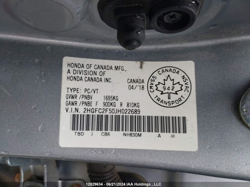 2018 Honda Civic Sedan VIN: 2HGFC2F50JH022689 Lot: 12029634
