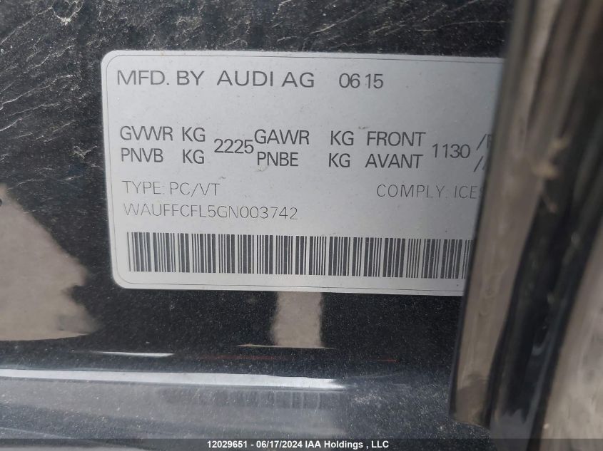 2016 Audi A4 Progressiv Plus VIN: WAUFFCFL5GN003742 Lot: 12029651