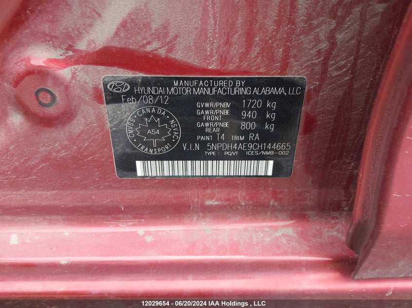 2012 Hyundai Elantra Gls/Limited VIN: 5NPDH4AE9CH144665 Lot: 12029654
