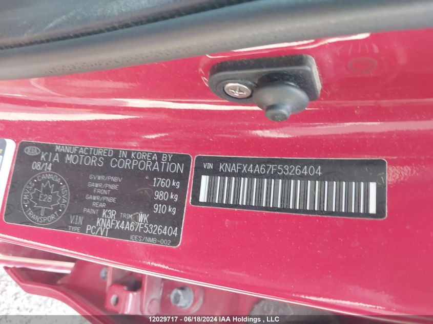 2015 Kia Forte VIN: KNAFX4A67F5326404 Lot: 12029717