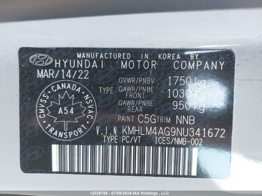 2022 Hyundai Elantra Preferred Ivt With Sun And Tech Package VIN: KMHLM4AG9NU341672 Lot: 12029765