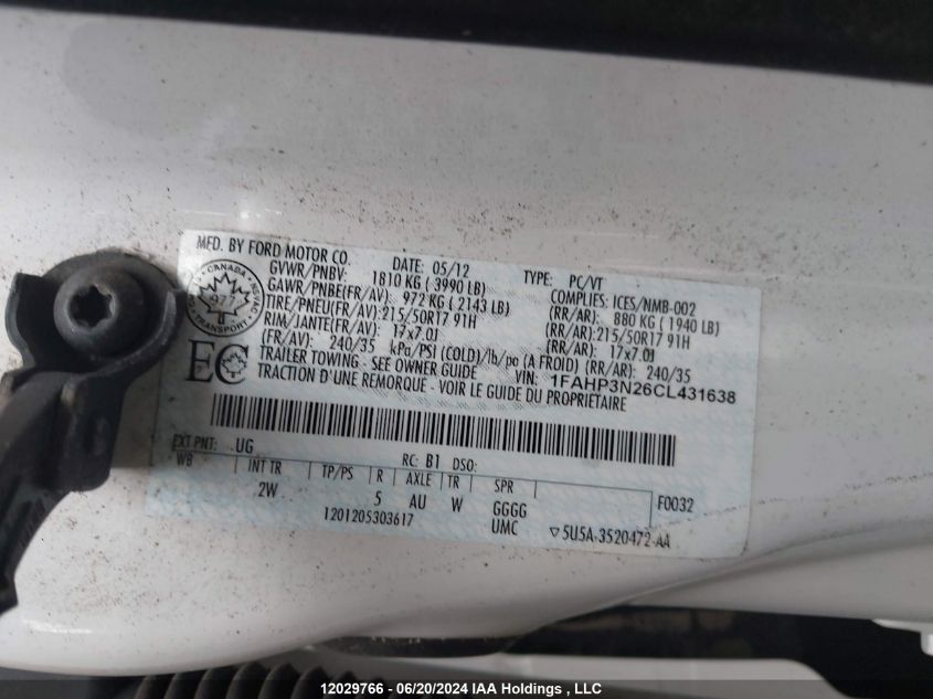 2012 Ford Focus Titanium VIN: 1FAHP3N26CL431638 Lot: 12029766